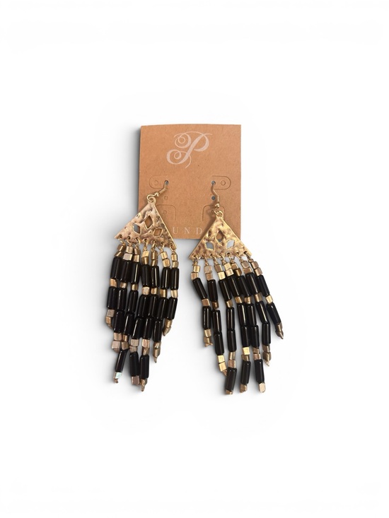 Plunder Jewelry - Plunder  Black and Gold Bead Fringe Earrings